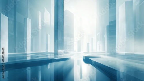 Digital abstract scene with smooth blue shades transitioning into a central white glow.