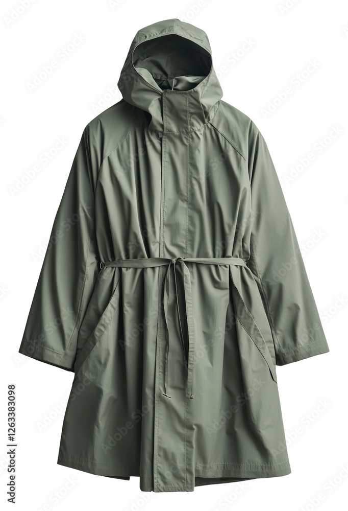 Rainy day fashion stylish green raincoat urban setting apparel isolated on transparent background Rainy day fashion stylish green raincoat urban setting apparel isolated on transparent background