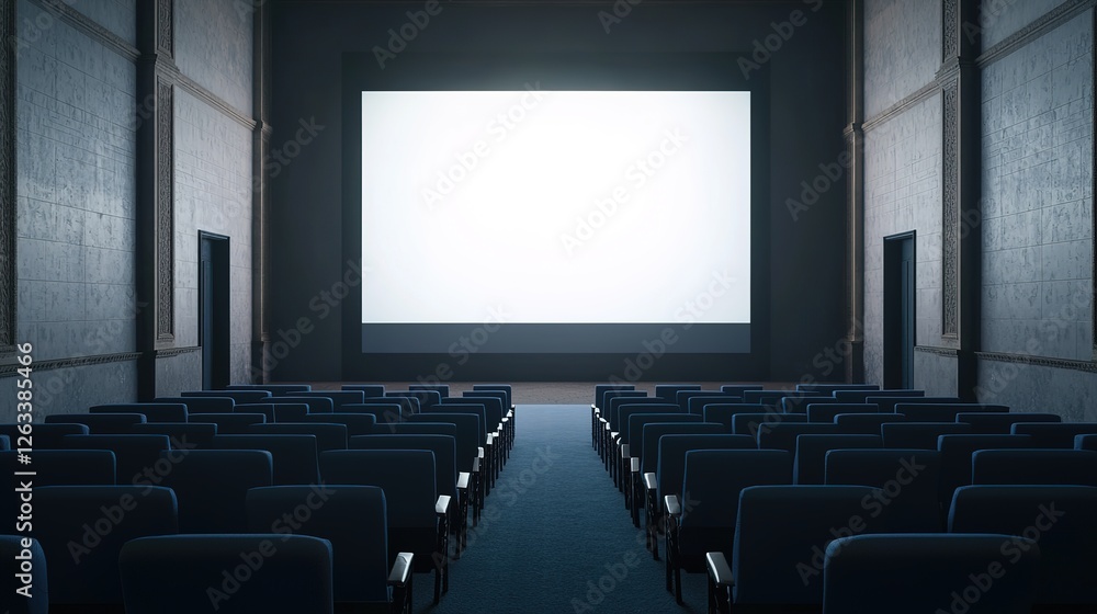 Fototapeta premium Captivating empty theater with pristine white screen urban setting gigapixel quality atmospheric perspective