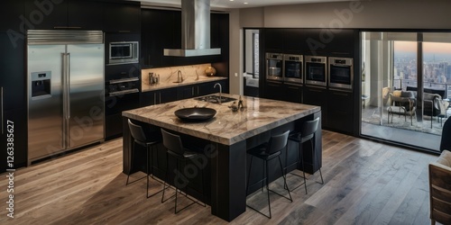 Wallpaper Mural Modern Luxury Kitchen Island with City View Torontodigital.ca