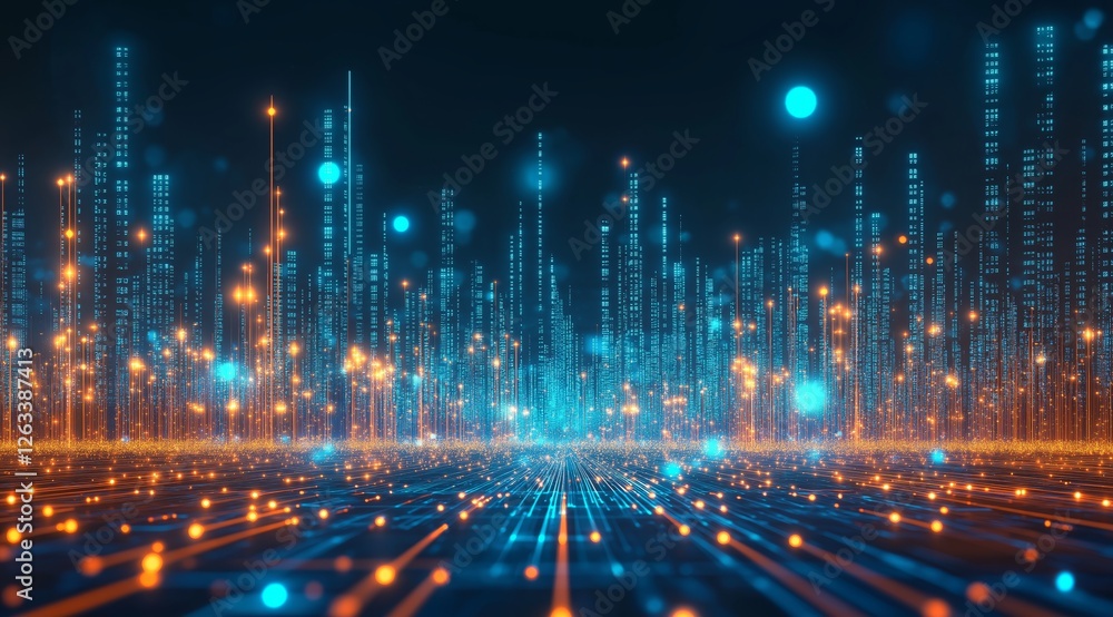 Fototapeta premium A beauty futuristic abstract background in a high-tech style. Shining lines and patterns resembling neural networks, connections, and digital circuits.