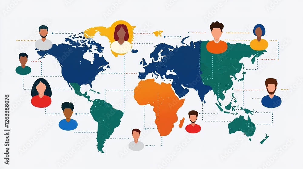 Naklejka premium Interconnected global business nodes digital collaboration aerial infographic concept