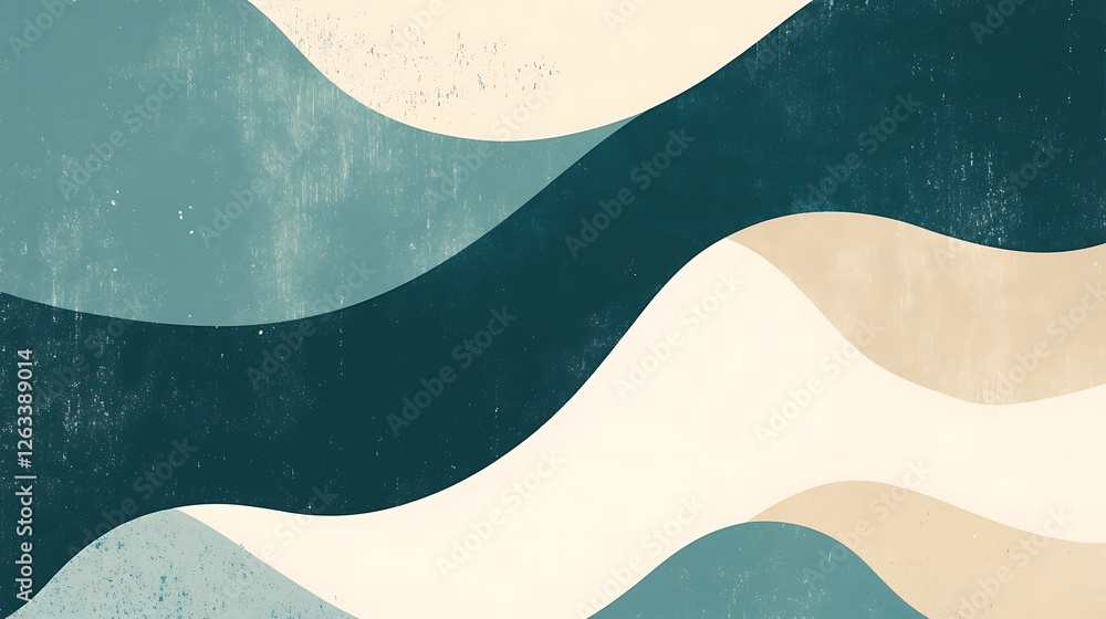 Abstract Wave Design in Teal Beige and White Abstract Wave Design in Teal Beige and White