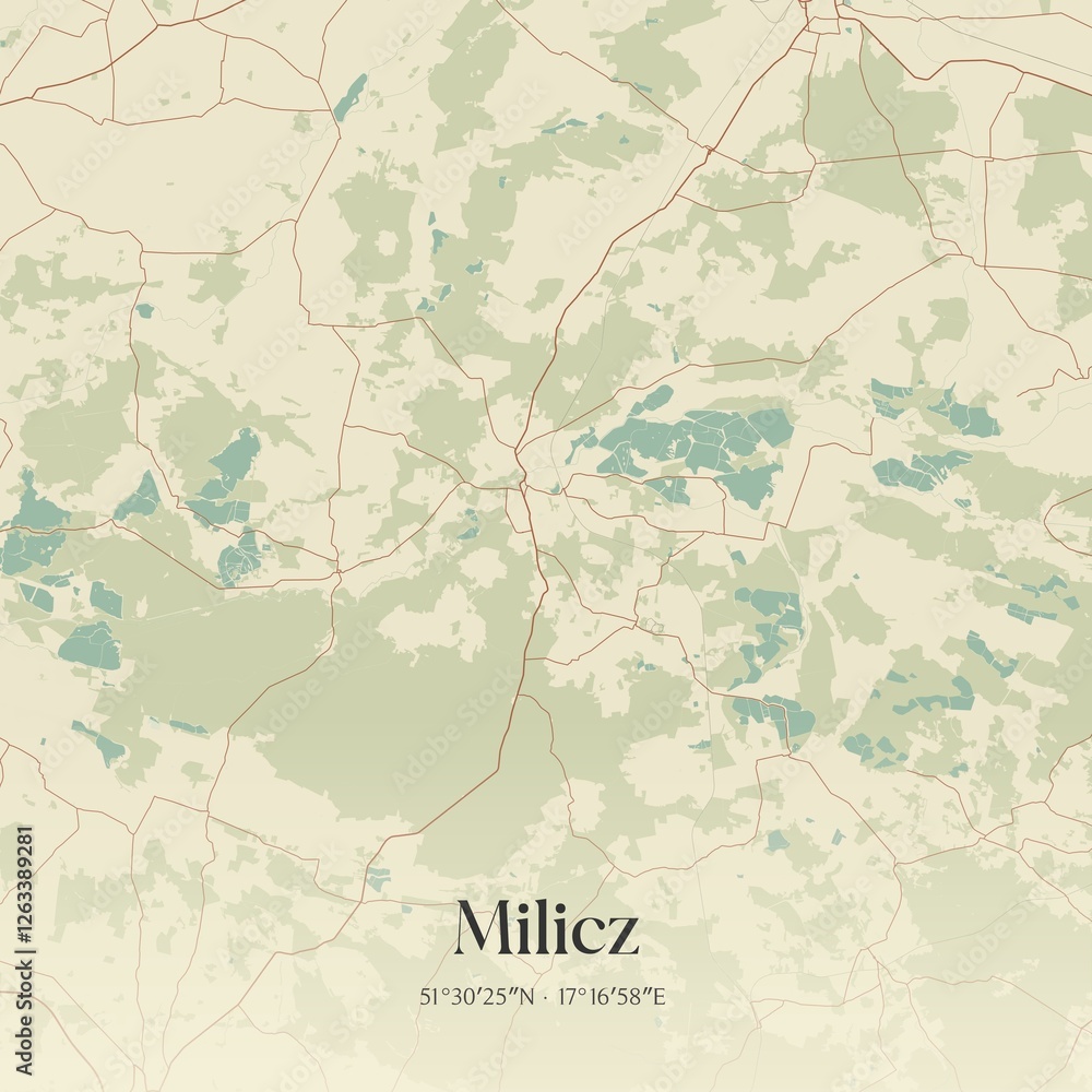 Fototapeta premium Vintage map of Milicz, Poland.