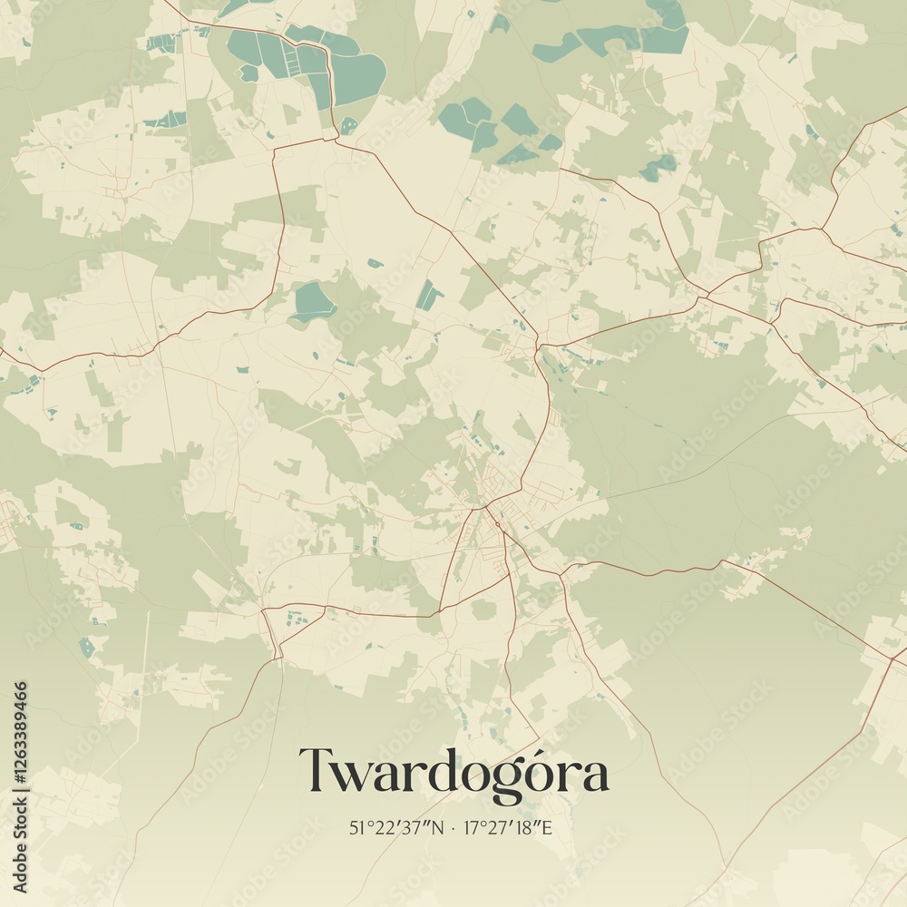 Fototapeta premium Vintage map of Twardogóra, Poland.