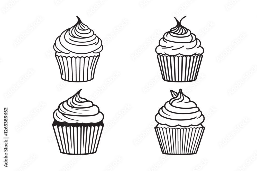 Hand-Drawn Cupcake Outline Clipart Collection Hand-Drawn Cupcake Outline Clipart Collection