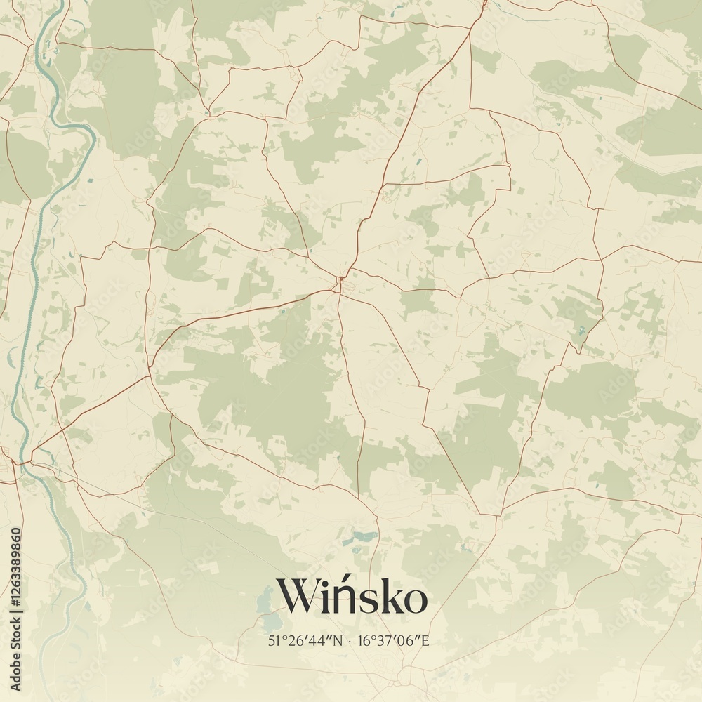 Fototapeta premium Vintage map of Winsko, Poland.