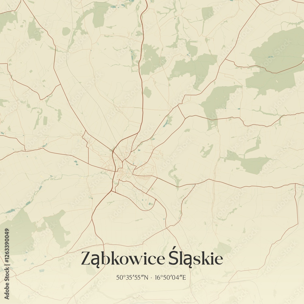 Fototapeta premium Vintage map of Zabkowice Slaskie, Poland.