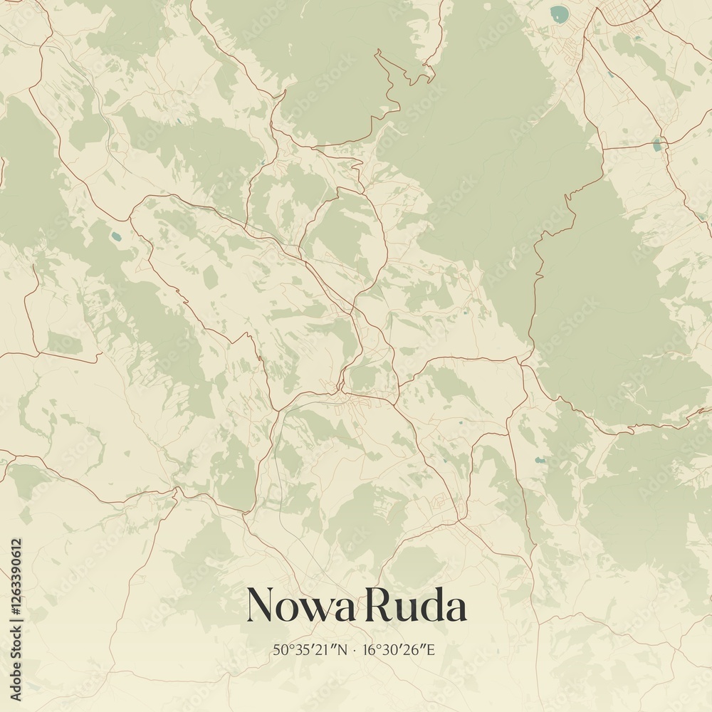 Fototapeta premium Vintage map of Nowa Ruda, Poland.