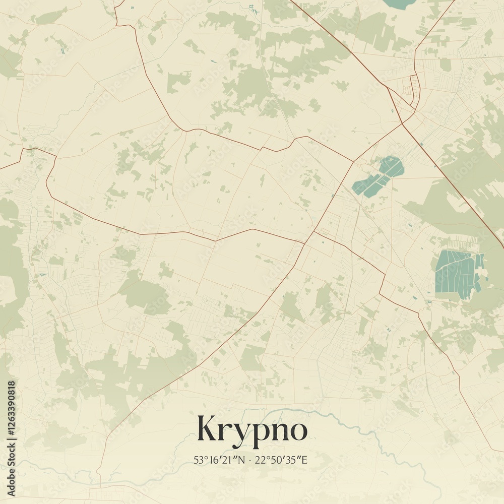 Obraz premium Vintage map of Krypno, Poland.
