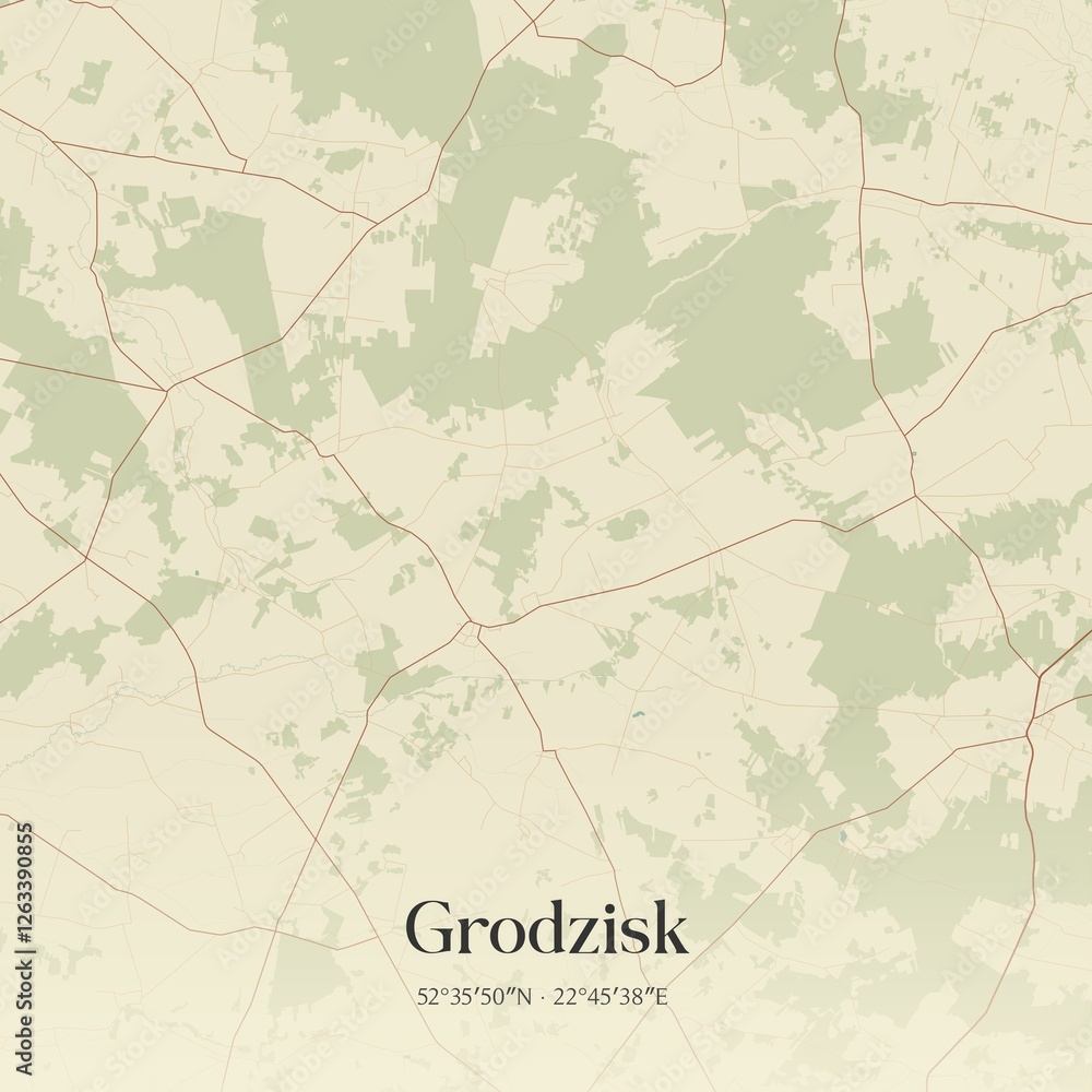 Fototapeta premium Vintage map of Grodzisk, Poland.
