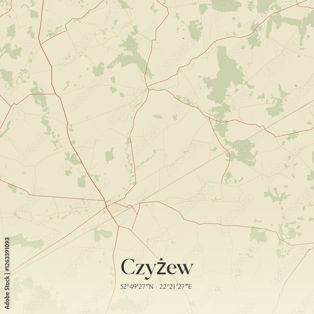Fototapeta premium Vintage map of Czyzew, Poland.