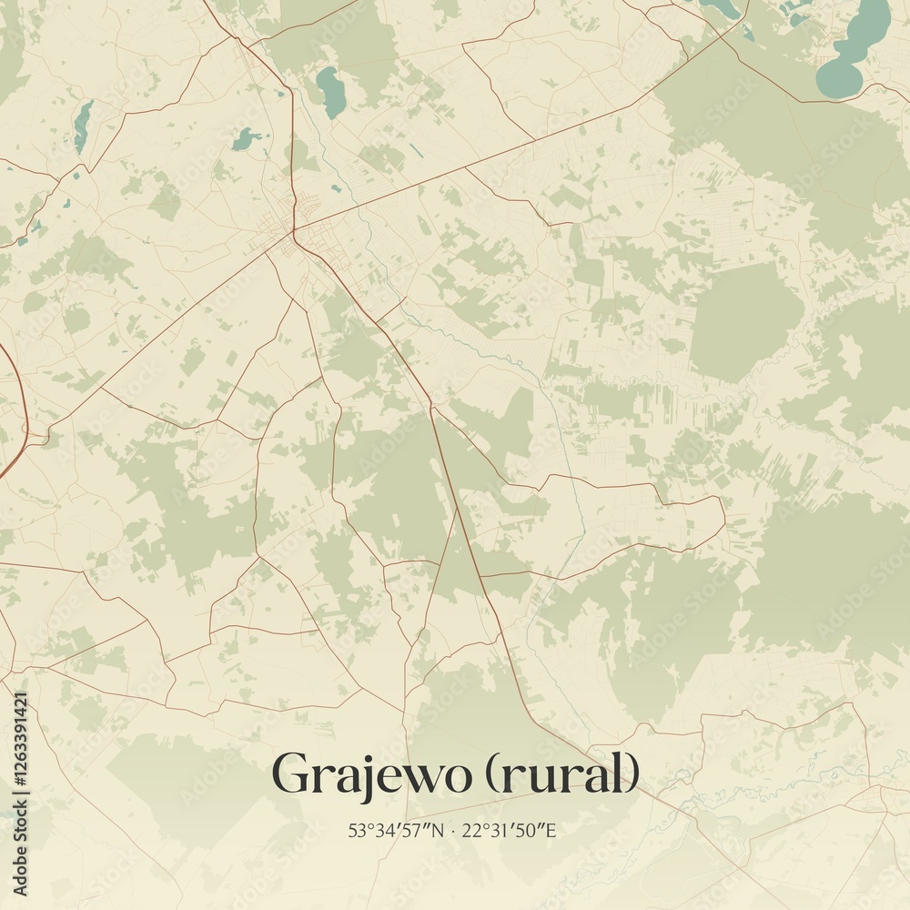 Fototapeta premium Vintage map of Grajewo (rural), Poland.