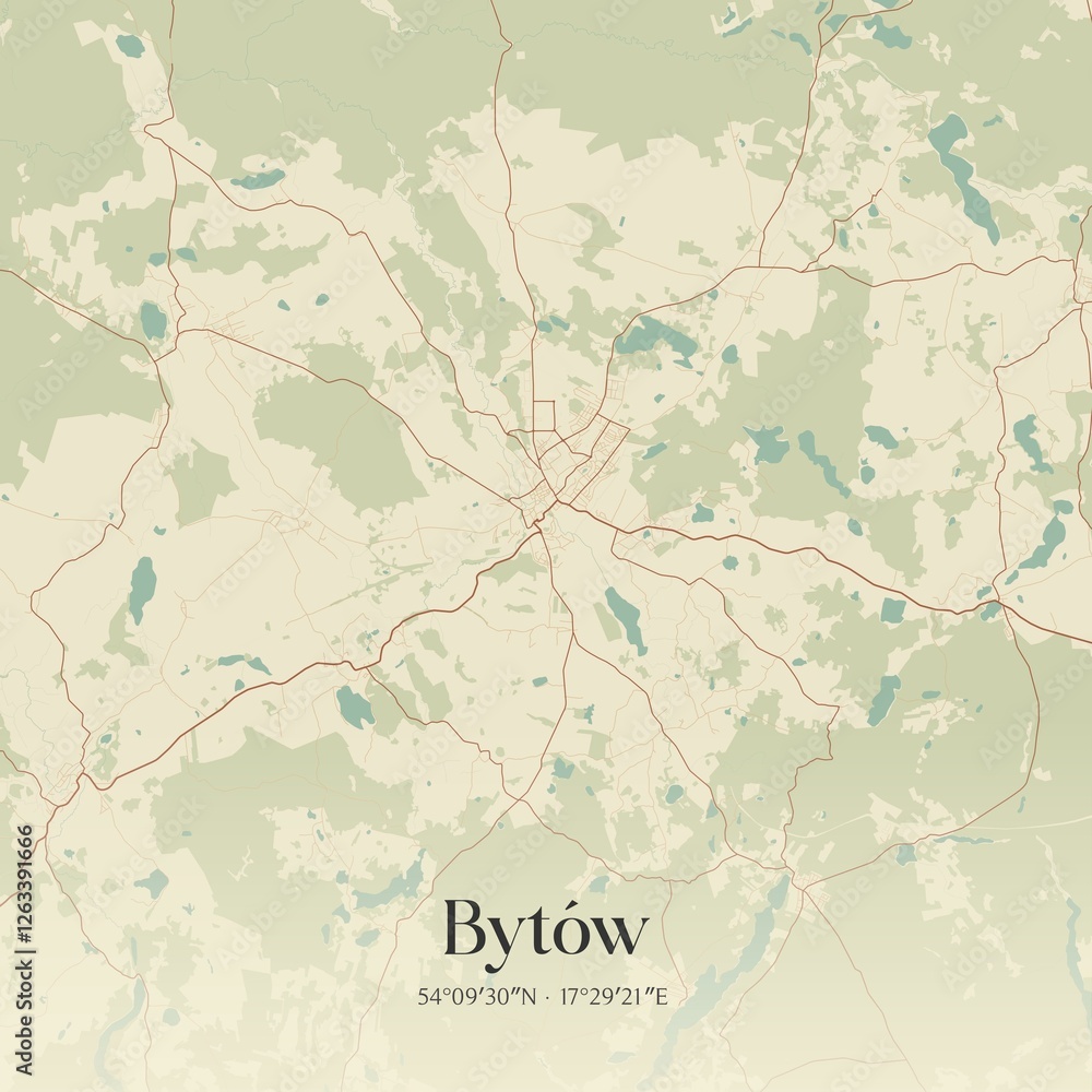 Fototapeta premium Vintage map of Bytów, Poland.