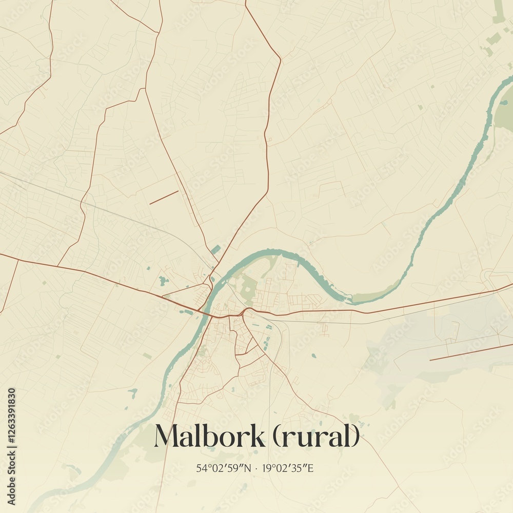 Fototapeta premium Vintage map of Malbork (rural), Poland.
