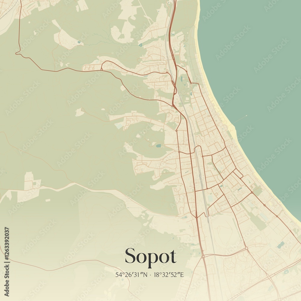 Fototapeta premium Vintage map of Sopot, Poland.
