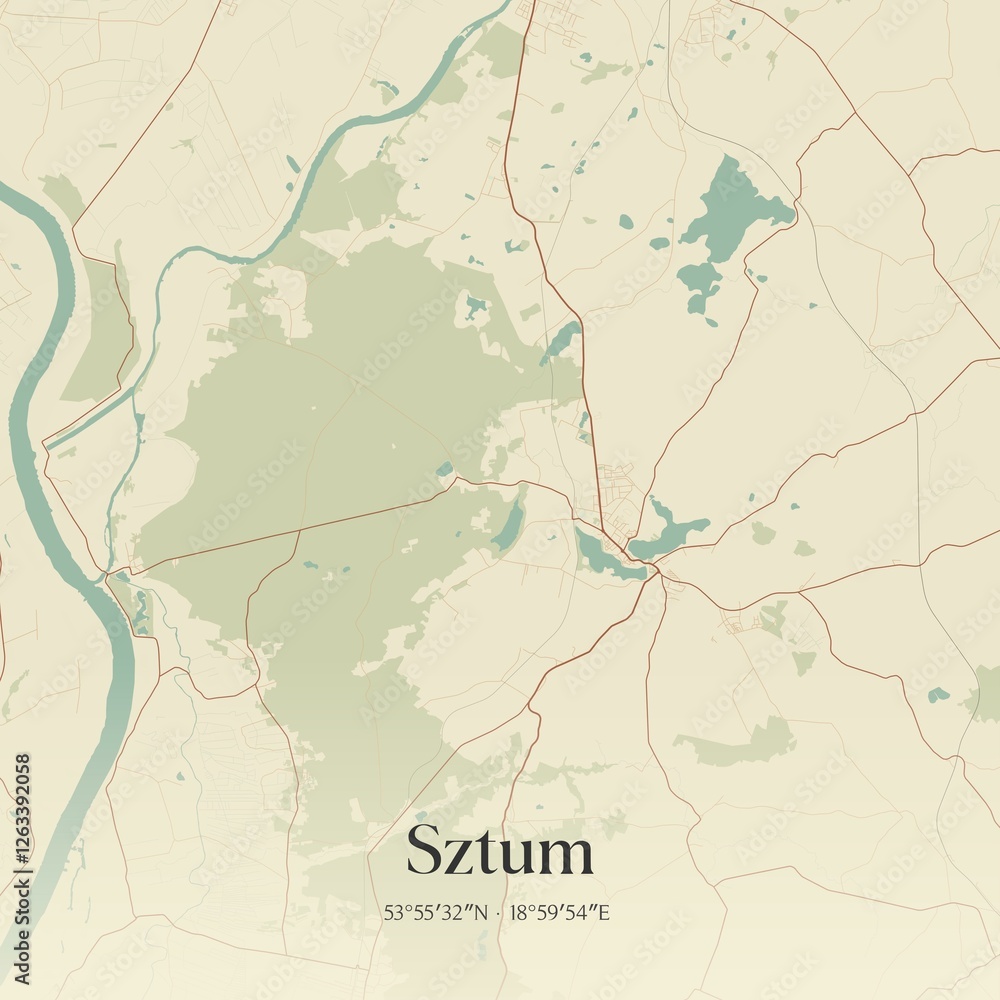 Fototapeta premium Vintage map of Sztum, Poland.
