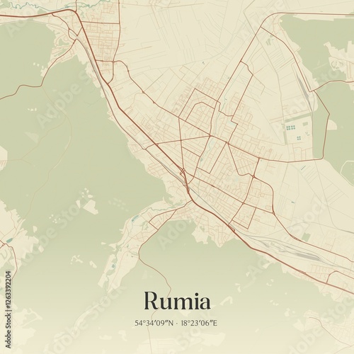 Vintage map of Rumia, Poland. photo