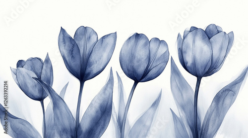 Srebrno niebieskie tulipany, jasne tło, karta generative ai  © Elżbieta Kaps