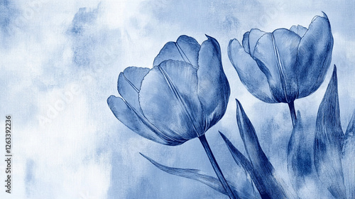 Srebrno niebieskie tulipany, jasne tło, karta generative ai  © Elżbieta Kaps
