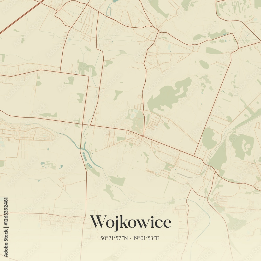 Fototapeta premium Vintage map of Wojkowice, Poland.