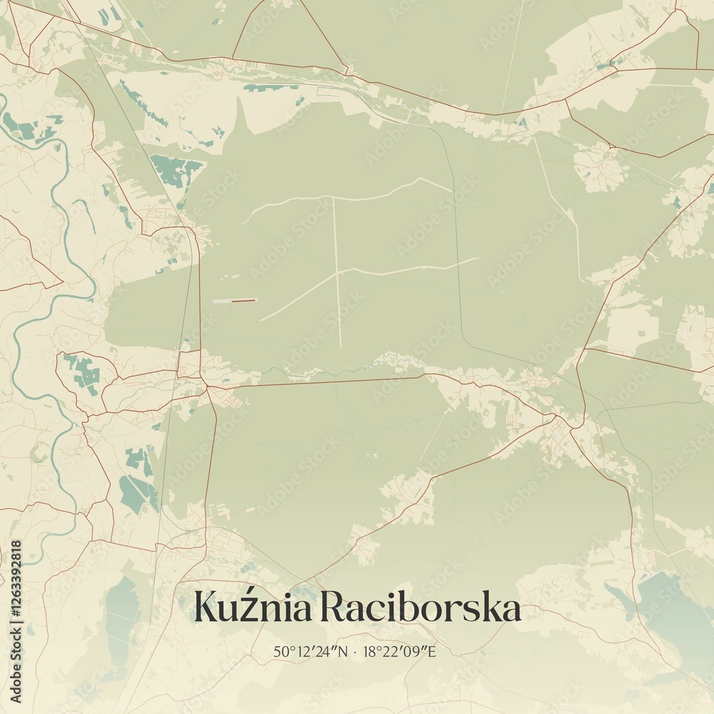 Fototapeta premium Vintage map of Kuznia Raciborska, Poland.