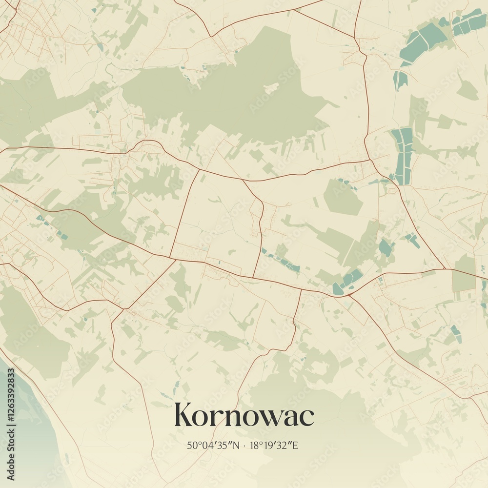 Obraz premium Vintage map of Kornowac, Poland.