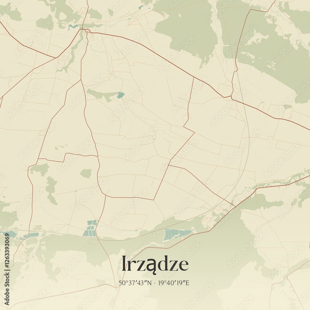 Fototapeta premium Vintage map of Irzadze, Poland.