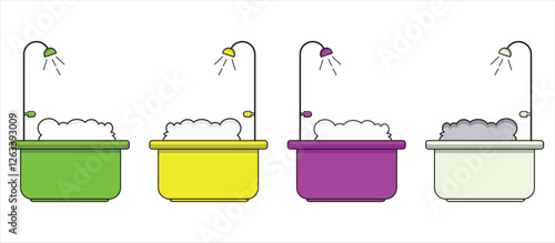 A playful collection of bathtubs and showers full of soft bubbles for clean home hygiene