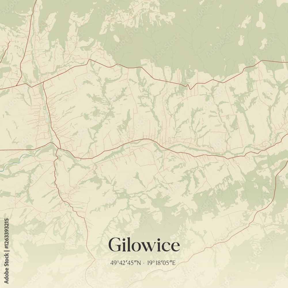 Fototapeta premium Vintage map of Gilowice, Poland.