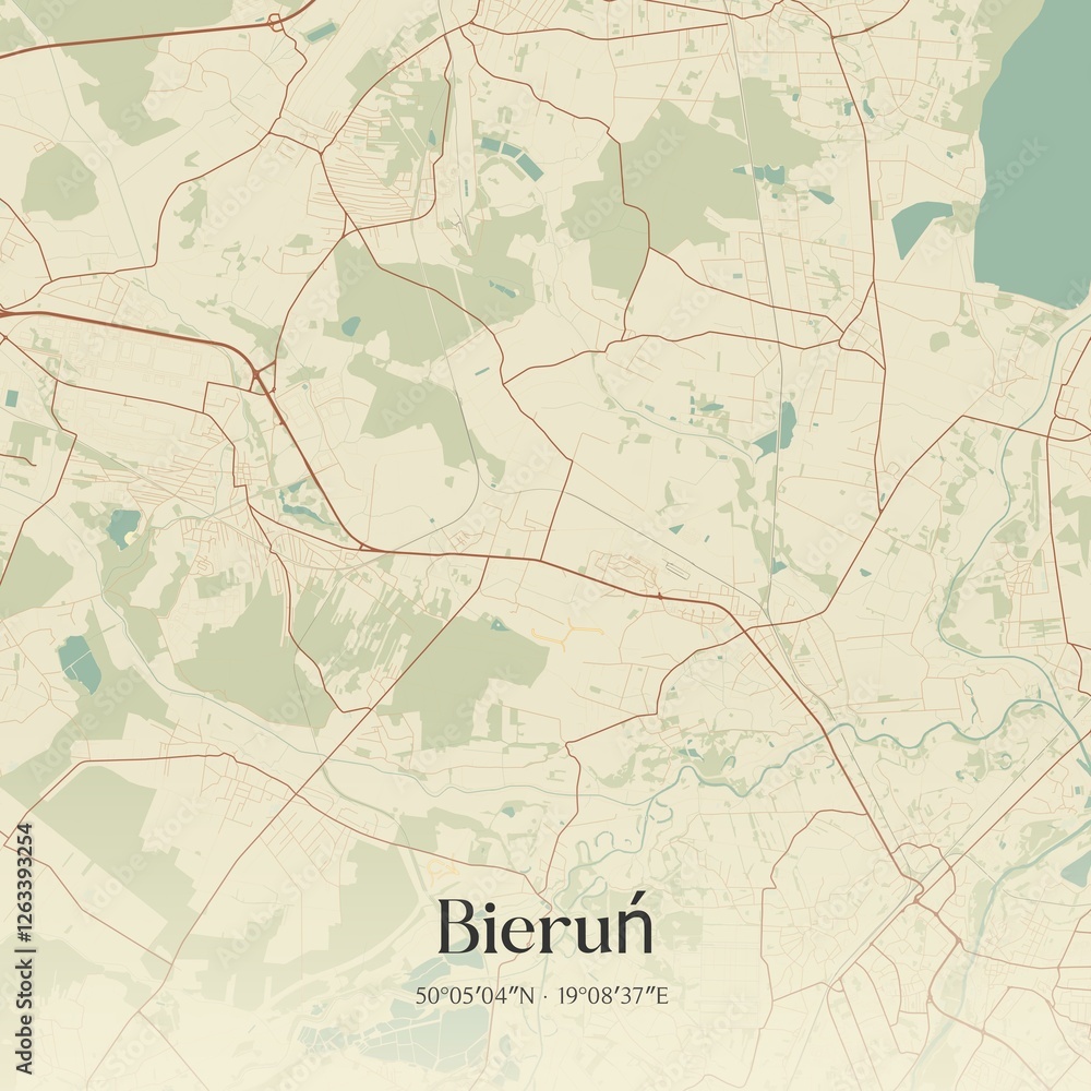 Naklejka premium Vintage map of Bierun, Poland.