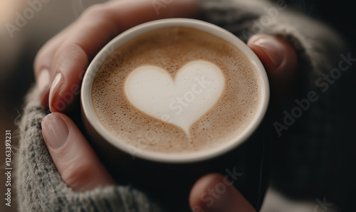 Enjoying a Heartwarming Cup of Coffee: The Perfect Moment to Savor the Aroma and Comfort of Your Favorite Beverage While Embracing the Cozy Vibes of a Relaxing Morning photo