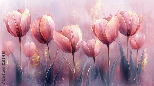 Tulipany, kwiatowe wiosenne tło, karta na życzenia z miejscem na tekst, generative ai  © Elżbieta Kaps