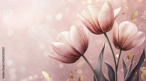 Tulipany, kwiatowe wiosenne tło, karta na życzenia z miejscem na tekst, generative ai  © Elżbieta Kaps