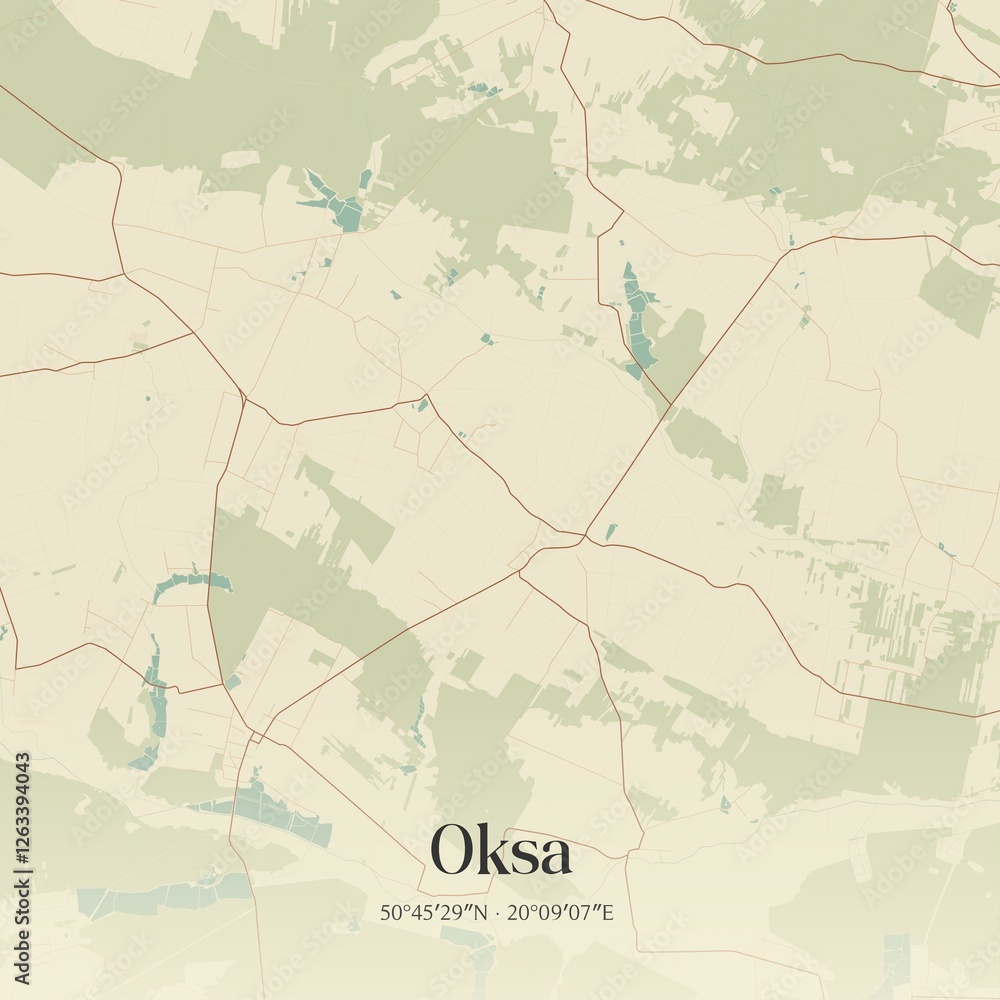 Fototapeta premium Vintage map of Oksa, Poland.