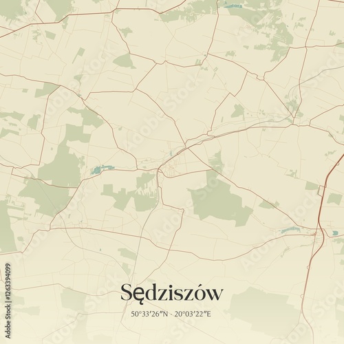 Vintage map of Sedziszów, Poland. photo