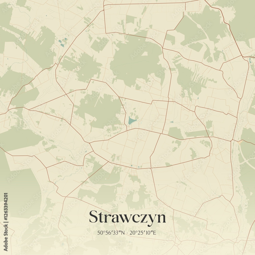 Fototapeta premium Vintage map of Strawczyn, Poland.