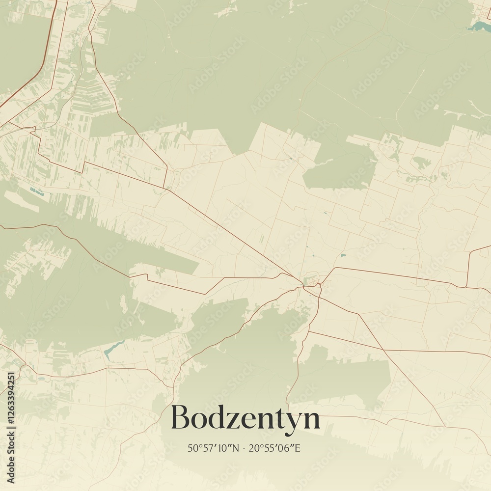 Fototapeta premium Vintage map of Bodzentyn, Poland.