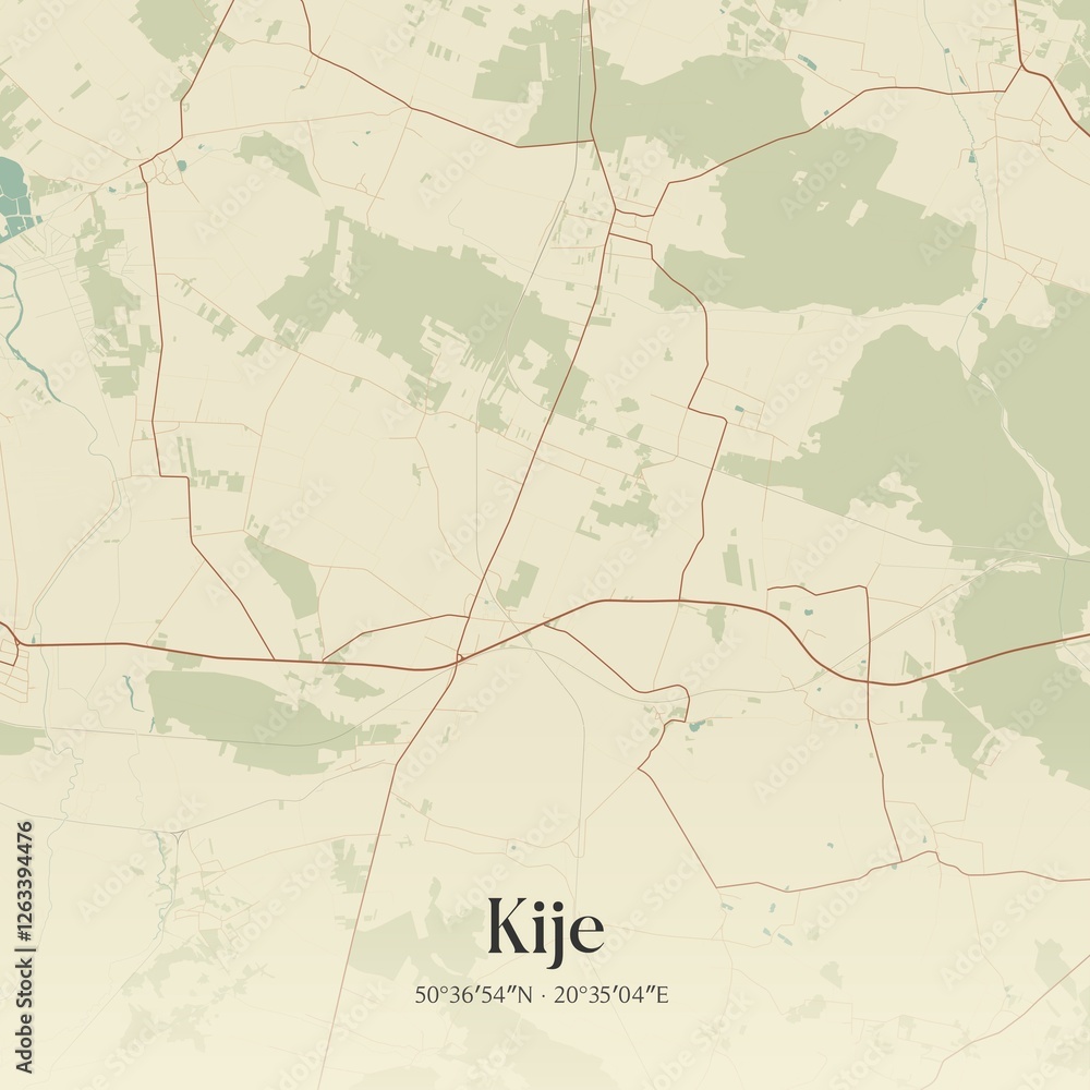 Obraz premium Vintage map of Kije, Poland.