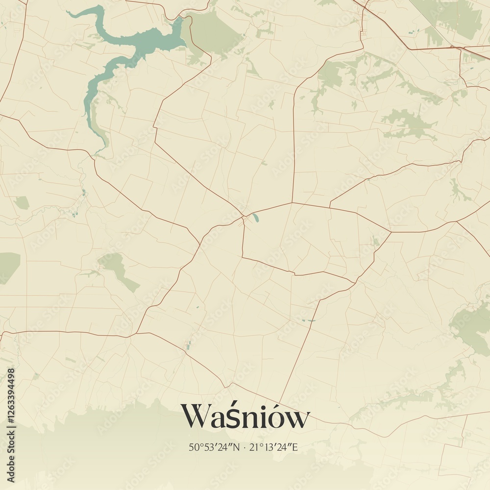 Fototapeta premium Vintage map of Wasniów, Poland.