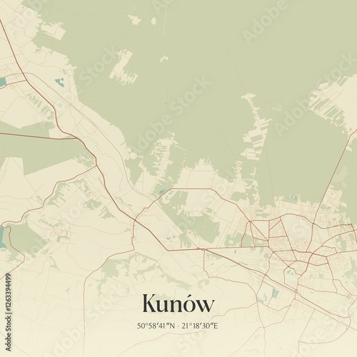 Vintage map of Kunów, Poland. photo