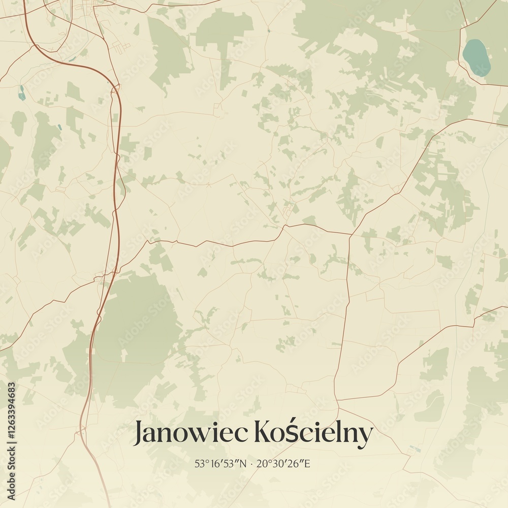 Fototapeta premium Vintage map of Janowiec Koscielny, Poland.