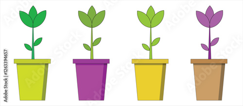 Illustrated Green Plants in Flowerpots Collection