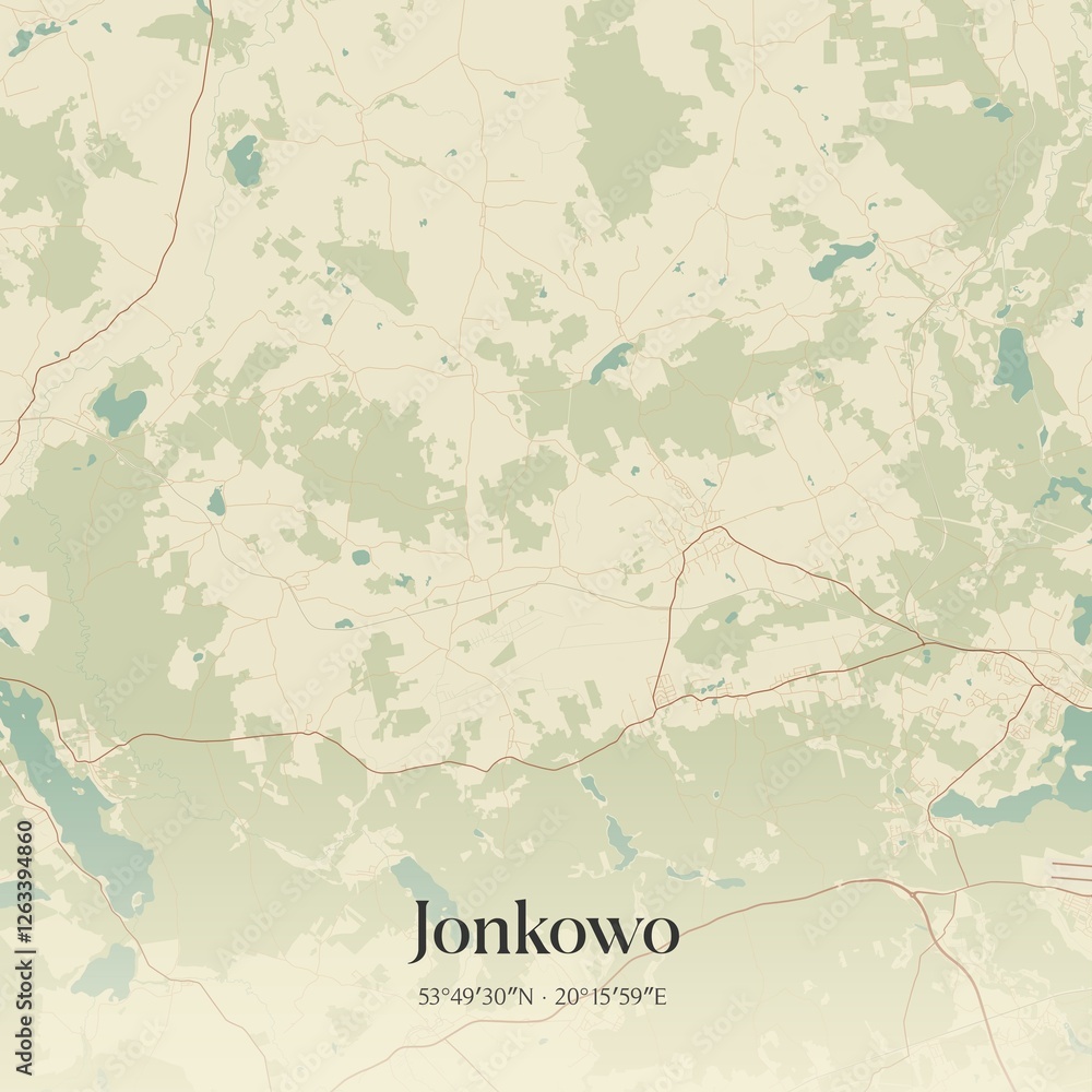 Fototapeta premium Vintage map of Jonkowo, Poland.