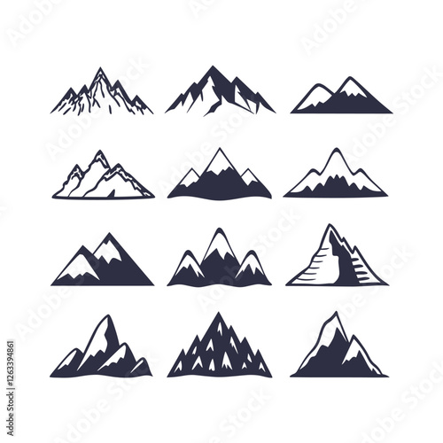 Mountain Landscape Silhouettes Vector Clip Art Collection