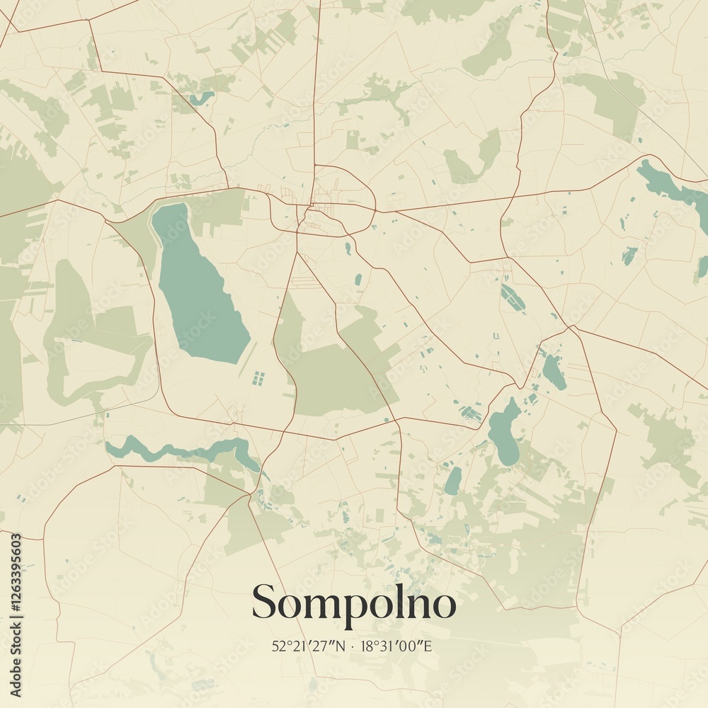 Fototapeta premium Vintage map of Sompolno, Poland.