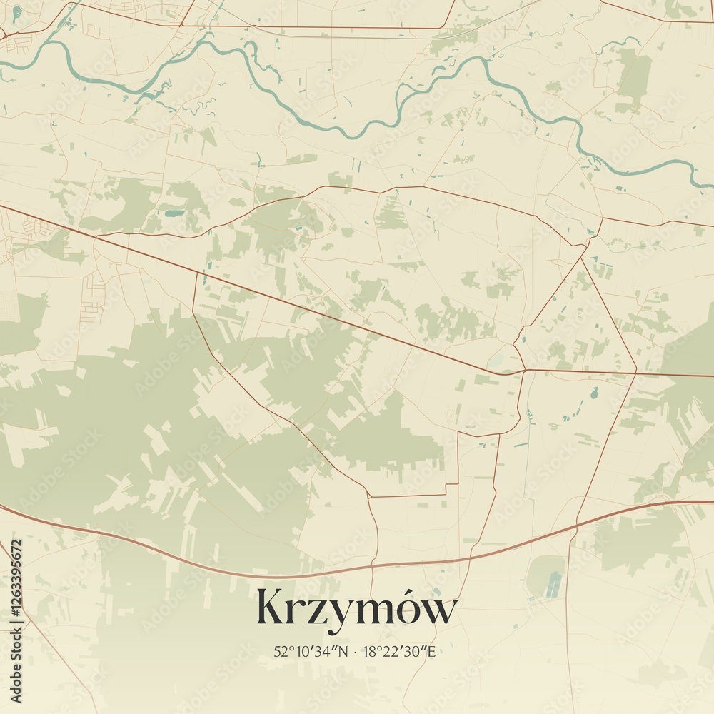 Obraz premium Vintage map of Krzymów, Poland.