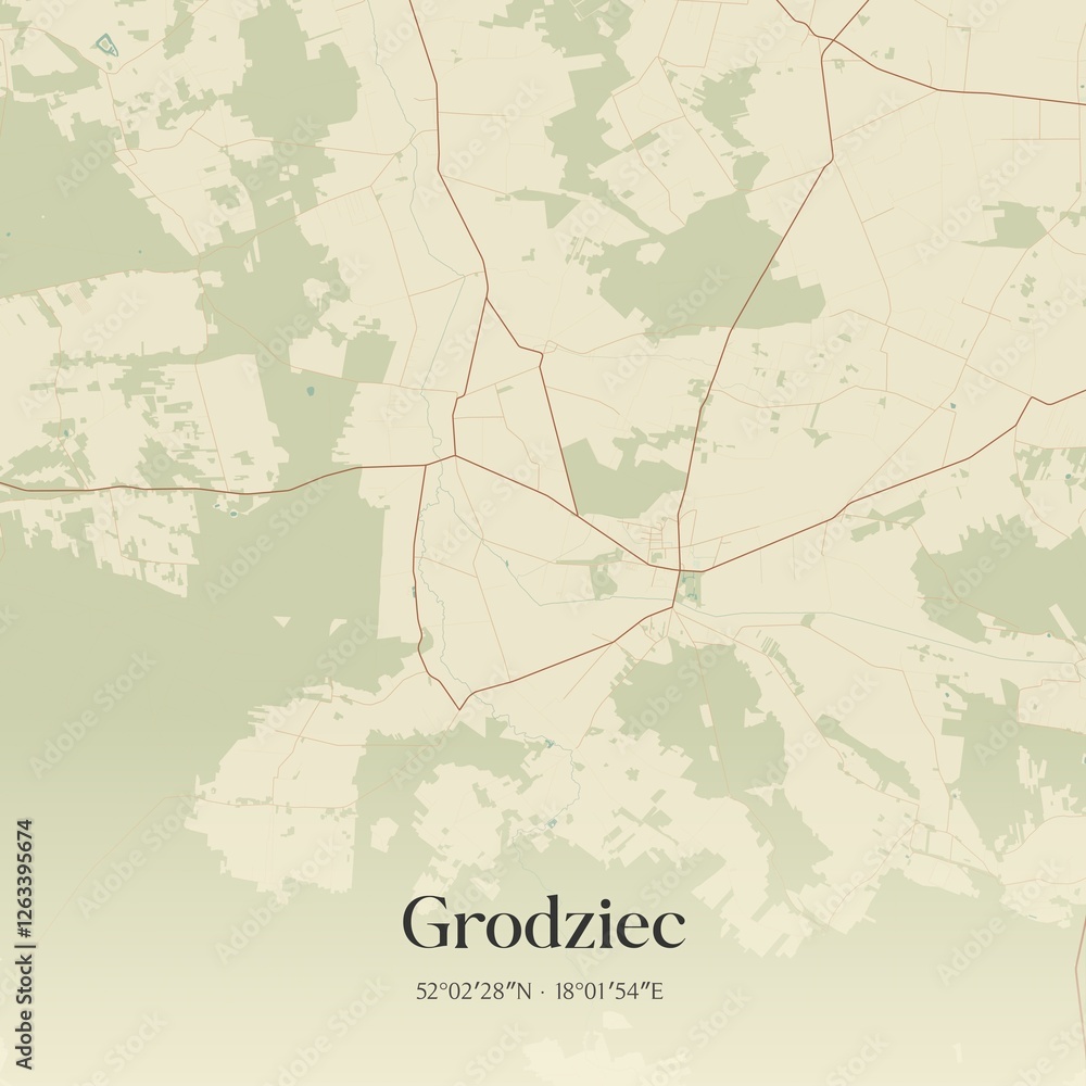 Fototapeta premium Vintage map of Grodziec, Poland.