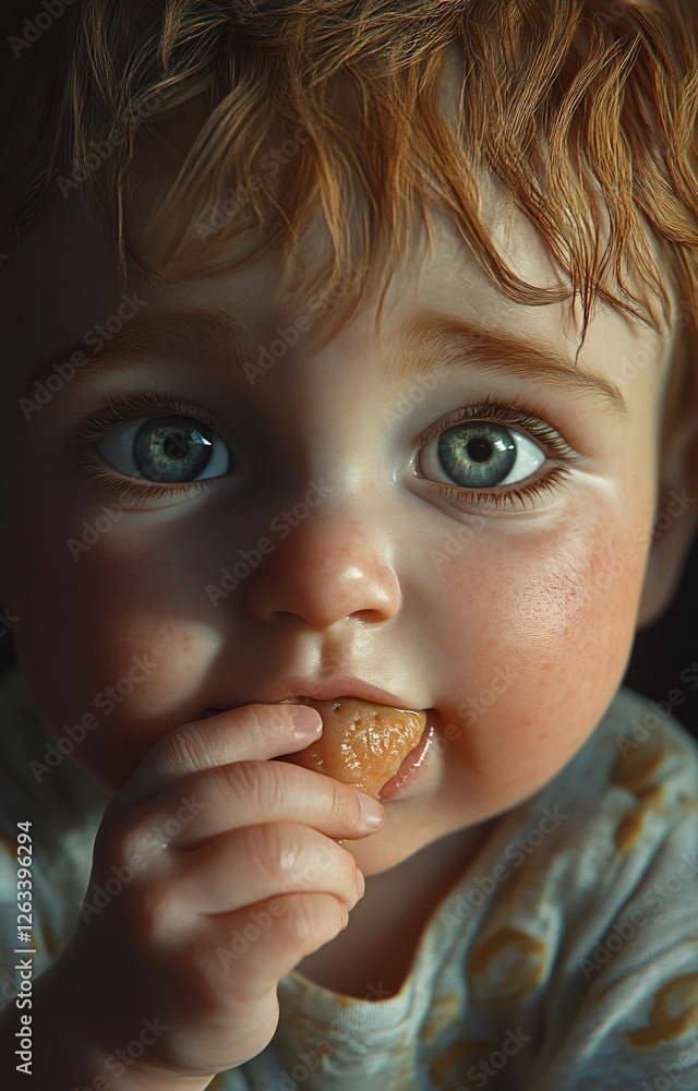 Naklejka premium Close-up Image of Baby Eating Hand