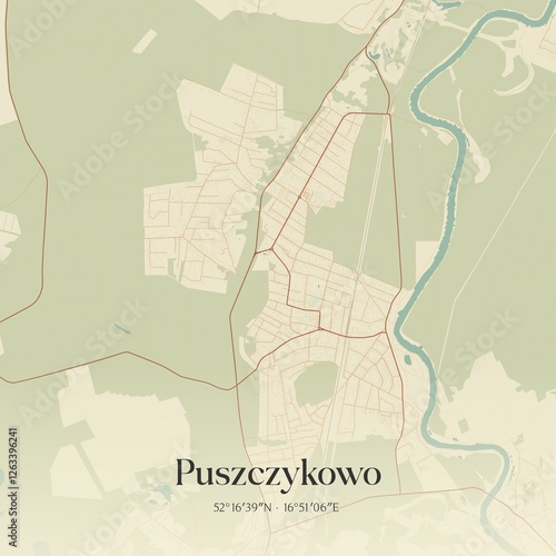 Vintage map of Puszczykowo, Poland. photo